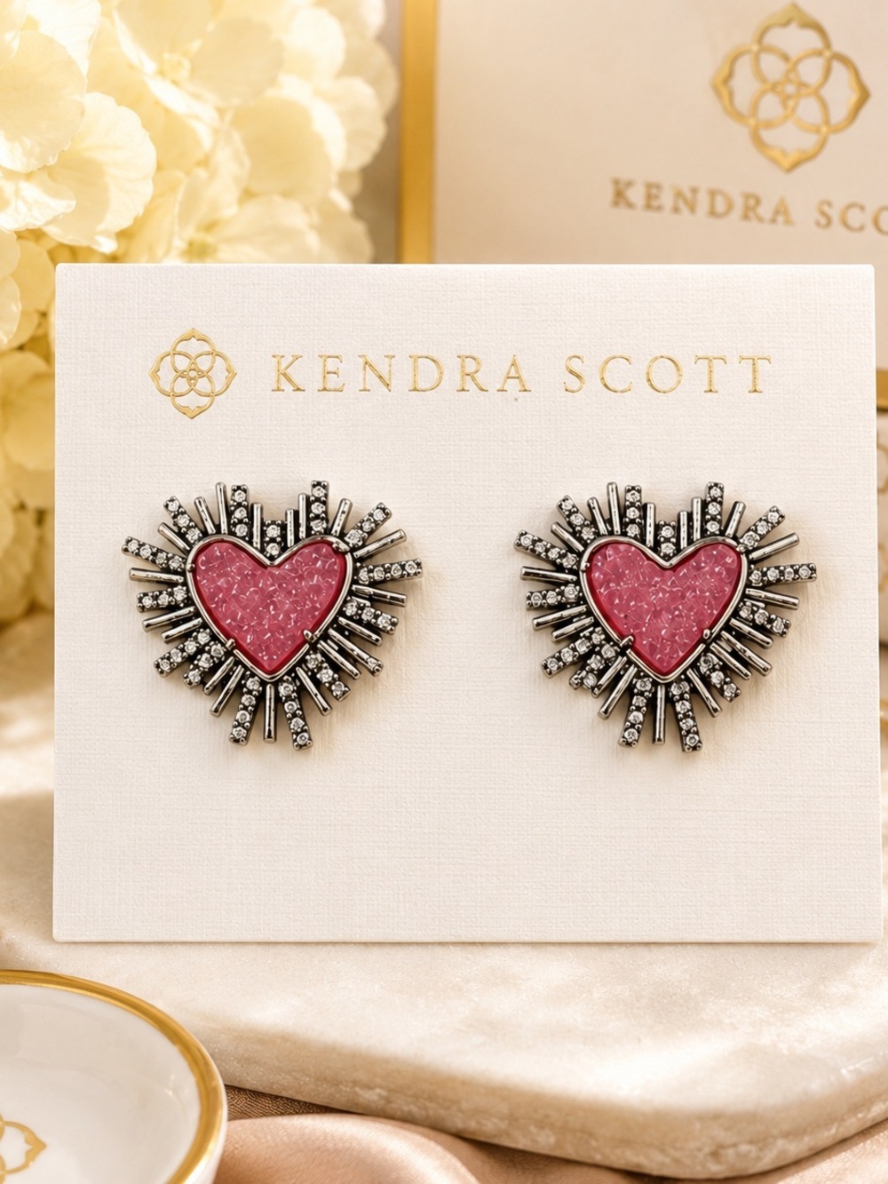 Kendra Scott Pink Heart Statement Stud Earrings – Silver Tone